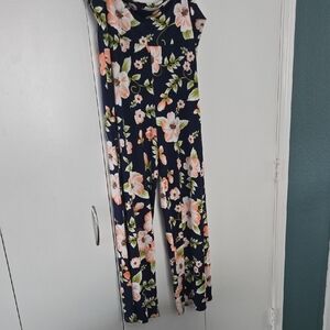 White Mark Floral Jumpsuit - Navy and Peach